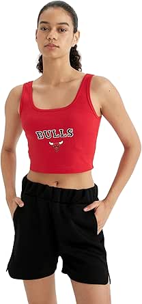 DeFacto DeFactoFit NBA Chicago Bulls Crop Bisiklet Yaka Ribana Atlet Kırmızı L