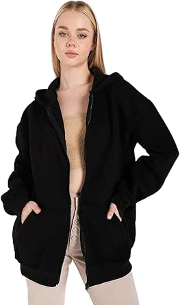 🚨 TrendSeninle Kadın Siyah Oversize Sweatshırt Fermuarlı-1