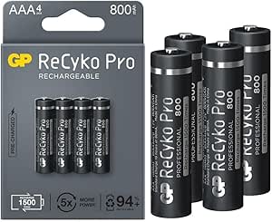 GP Batteries Recyko Pro AAA İnce Ni-Mh Şarjlı Pil, 1.2 Volt, 4’lü Kart