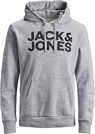 Jack Jones Erkek Günlük Sweatshirts Gri Jjecorp Logo Sweat Hood Noos 12152840-LIGHT-GREY-MELANGE