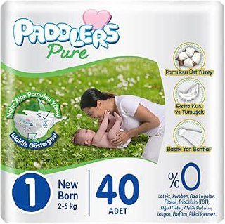 Paddlers Pure 1 Numara Yenidoğan 2-5 kg Ekonomi Paketi Bebek Bezi (1 x 40 Adet)