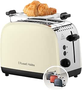 Russell Hobbs Ekmek kızartma makinesi [2 dilim için] Colours Plus Inox krem (ekstra geniş yuvalar, 6 kademeli hızlı kızartma, kaldırma ve kontrol, buz çözme, ısıtma, 1600 W) Toaster 26551-56