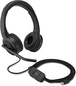 Kensington H1000 USB-C Kulak Üstü Kulaklık, Ultra Rahat HD Ses Kulaklığı, Mikrofon ve Kablolu Profesyonel Kulaklık, Gürültü Azaltmalı, LED’ler ve 40 mm Sürücüler, Tak ve Çalıştır (K83450WW)