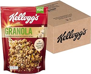 KELLOGG’S Granola Beyaz Çikolatali & Antep Fıstıklı 300 gr x 12 Adet,%46 Yulaf, Lif Kaynağı, Antioksidan İçerir, Kahvaltılık Gevrek, Müsli
