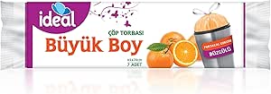 İdeal Portakal Kokulu Büyük Boy Büzgülü Çöp Poşeti 7’li 65×70 cm, Kolay Bağlanır Kokulu Büzgülü Büyük Boy Çöp Torbası, Sızdırmaz, Yırtılmaz, Geri Dönüştürülebilir Atık Torbası, Güçlü Çöp Poşeti