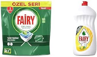 Fairy Hepsi Bir Arada 90 Yıkama Bulaşık Makinesi Deterjanı Kapsülü/Tableti Orijinal Özel Seri,Fairy Ultra Hızlı Sıvı Bulaşık Deterjanı Limon ve Misket Limonu, 1500 ml