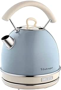Ariete Vintage Dom Su Isıtıcı Mavi 2877/05 – Retro Kettle, 2000 Watt, 1,7 Litre, Kablosuz 360° Dönebilen Taban, Su Seviye Göstergesi, Çıkarılabilir Kireç Önleyici Filtre, Otomatik Kapanma