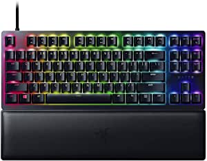 Razer Huntsman V2 Tenkeyless (Purple Switch) – Optik Oyun Klavyesi (Clicky Optik Anahtarlar, Doubleshot PBT Tuş Başlıkları, Ergonomik Bilek Dayanağı) ABD Düzeni | Siyah