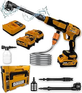Dager AQUA FORCE 36V Kömürsüz Şarjlı Yüksek Basınçlı Yıkama Makinesi Seti | Çift 5.0Ah Akü + Köpük Tabancası | 70 Bar