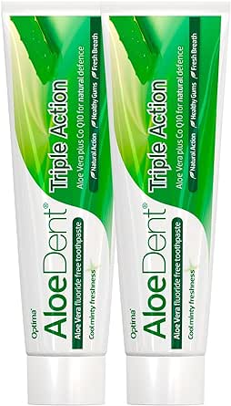 Aloe Dent Aloe Vera ile 3 Etkili Diş Macunu Florür ve SLS İçermeyen Doğal Beyazlık , 100 ml x 2 Adet