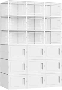 SONGMICS Ayakkabı Kutuları, 18’li Set, Plastik Kutular, Spor Ayakkabılar için, 44 Bedene Kadar Ayakkabılar için, 9 Şeffaf Kutu ve 9 Beyaz Kutu LSP009W01
