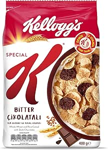 Kellogg’s Special K Bitter Çikolatalı Kahvaltılık Tam Buğday ve Pirinç Gevreği 400 Gr,Tam Tahıllı,Lif Kaynağı,Demir ve 6 Vitamin Kaynağı,Folik Asit ve Minarel içerir,En Az %42 Kakao Kitlesi içerir