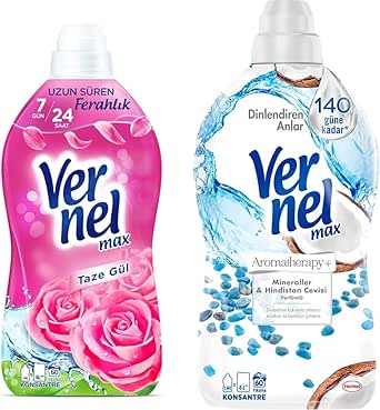 Vernel Max Konsantre Çamaşır Yumuşatıcısı 3 x 1440ml (180 Yıkama) Taze Gül + Şakayık + Hindistan Cevizi