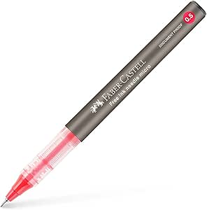 Faber-Castell Free Ink Roller Kalem 0.5, Kırmızı, Silinmez Kalıcı Mürekkep, İğne Uçlu, Akıcı Yazım, Mürekkep Göstergeli