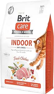 Brit Care indoor Anti, Ev İçinde Yaşayan Stresli Kediler İçin, Tahılsız, Hipoalerjenik, Taze Tavuk Etli Kuru Mama, 2 kg