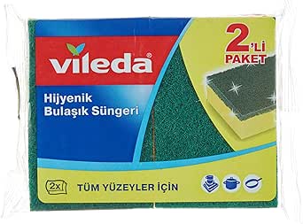 Vileda Düz Hijyenik Bulaşık Süngeri, 2’li Paket, Yeşil