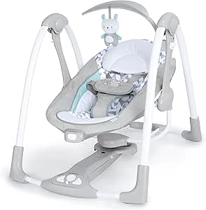 Ingenuity ConvertMe 2’si 1 Arada Kompakt Taşınabilir Bebek Salıncağı ve Bebek Koltuğu, Akülü Titreşimler, Otomatik Sallanma, Doğa Sesleri – 9 kg’a kadar