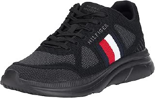 Tommy Hilfiger MODERN RUNNER KNIT EVO ESS Erkek Spor Ayakkabı, Siyah, 41