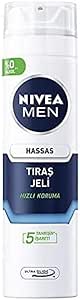 NIVEA Men Hassas Tıraş Jeli 200 ml, Hassas Ciltlere Özel Hızlı Koruma, Yanma Karşıtı, Alkolsüz Formül