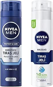 NIVEA Men Protect & Care Tıraş Jeli 200 ml, Kuru Ciltler İçin X2 + NIVEA Men Hassas Tıraş Jeli 200 ml, Hassas Ciltlere Özel Hassas Ciltere özel