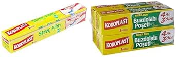 Koroplast Pratik Kesme Bıçağı Hediyeli 100 mt Streç Film ve Koroplast Orta Boy 80’li 4 Al 3 Öde Buzdolabı Poşeti (4 x 20 Adet)