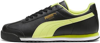 Puma Roma Basic + Unisex Yetişkin Spor Ayakkabı, Puma Black-Lime Sheen, 45