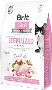 Brit Care Sensitive, Kısırlaştırılmış Hassas Kediler İçin, Tahılsız, Hipoalerjenik Taze Tavşan Etli Kuru Mama, 2 kg