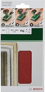 Bosch Titreşimli Zımpara Kağıdı 10’lu Set, 93, 185 mm 60/120/180 Kum 8 Delik, Gri