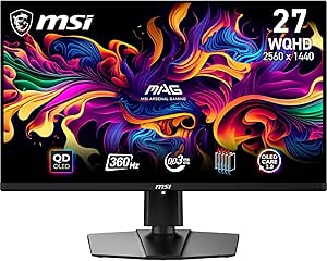 MSI 26.5” MAG 271QPX QD-OLED Gaming Monitör, WQHD, 16:9, Flat, QD-OLED, 360Hz, 0.03ms GTG Freesync, Pivot