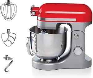 Ariete Moderna Mutfak Şefi Kırmızı Gri 1589/00 – Döküm Gövde, Planet Mikser Yoğurma Makinesi, 1600 Watt, 11 hız, 5,5 Litre Paslanmaz Çelik Hazne, Sıçrama Önleyici Kapak, 3 Hazne Aparat