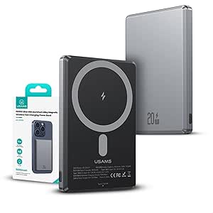 Usams Kablosuz Şarj Mıknatıslı MagSafe Ultra Slim Alüminyum 5000mAh 20W Powerbank (Siyah)