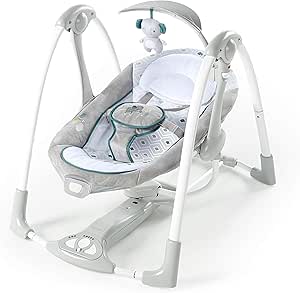 Ingenuity ConvertMe 2’si 1 Arada Kompakt Taşınabilir Bebek Salıncağı ve Bebek Koltuğu, Pille Çalışan Titreşimler, Otomatik Sallanma, Doğa Sesleri – Nash