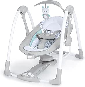 Ingenuity ConvertMe 2’si 1 Arada Kompakt Taşınabilir Bebek Salıncağı ve Bebek Koltuğu, Akülü Titreşimler, Otomatik Sallanma, Doğa Sesleri – 9 kg’a kadar