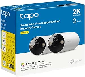 Tapo TP-Link C410 2-pack, 2K 3MP, Renkli Gece Görüşü, Şarj Edilebilir, Solar Panel Destekli, IP65, Yerel/Bulut Depolama, 110° Açılı, Işıklı ve Sesli Alarm, Kablosuz Bataryalı Güvenlik Kamerası