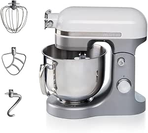 Ariete Moderna Mutfak Şefi Beyaz Gri 1589/01 – Döküm Gövde, Planet Mikser Yoğurma Makinesi, 1600 Watt, 11 hız, 5,5 Lt Paslanmaz Çelik Hazne, Sıçrama Önleyici Kapak, 3 Hazne Aparat