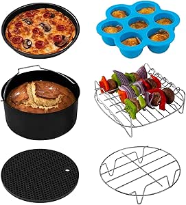 COSORI Sıcak Hava Fritöz Aksesuarları, 5,5 L Fritözler Için Altı Parçalı Aksesuar Seti Tüm Markaların Air Fyer’I, Fırın Tepsisi, Pizza Tavası, Izgara, Buharlama Rafı, Silikon Mat, Muffin Kalıbı