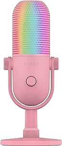 Razer Seiren V3 Chroma – RGB USB Mikrofon – Tap-to-Mute özellikli Süperkardioid Kondenser Mikrofon (Reaktif Aydınlatma, Dijital Kazanç Sınırlayıcı ve Entegre Şok Emici) Quartz