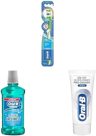 Oral-B Diş Fırçası Complete 5 Yönlü Temizlik 40 Orta,Oral-B Complete Ağız Çalkalama Suyu Komple Bakım, 500 ml (Alkolsüz),Oral-B Professional Diş Eti ve Diş Minesi İçin Pro-Onarım Diş Macunu 50 ml,
