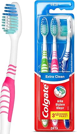 Colgate Extra Clean Dil Temizleyicili Arka Dişlere Uzanan Orta Diş Fırçası 3’lü Ekonomik Paket
