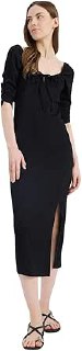 DeFacto Bodycon Vücudu Saran Kare Yaka Yırtmaçlı Basic Düz Bürümcük Yarım Kol Siyah Midi Elbise