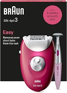 Braun Silk-épil 3, kablolu epilatör, kadın epilasyon için, tıraş makinesi başlığı, vücut için düzeltici ve masaj, 3-202, ahududu