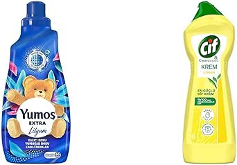 Yumoş Extra Lilyum 60 Yıkama Konsantre Çamaşır Yumuşatıcısı (1 x 1440 ml)(1) Cif Krem Yüzey Temizleyici Limon Kokulu Yağ ve Kireç Sökücü Leke Çıkarıcı 750 ML(3)