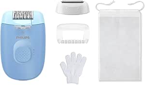 Philips Epilasyon Cihazı, Taşınabilir Kompakt Tasarım, LED Işıklı Yıkanabilir Başlık, Masaj ve Tıraş Başlığı, Peeling Eldiveni Hediyeli, 4 Haftaya Kadar Pürüzsüzlük, Açık Mavi Renk, BRE247/05