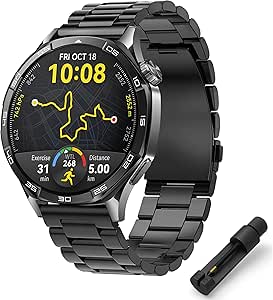 Teknoft 22mm ile Uyumlu Saatler için HUAWEI Watch (GT5 Pro/GT5/GT4/Watch 4 Pro/GT3/GT3 Pro/GT2/GT2 Pro) GALAXY Watch (Gear S3/Watch 46mm) Paslanmaz Baklalı 46mm Çelik Kordon (Siyah)