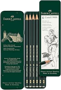 Faber-Castell 9000 Dereceli Kurşun Kalem Seti, 6’lı, Metal Kutu, HB-B-2B-4B-6B-8B, Teknik Çizim ve Eskiz İçin, Dayanıklı Uç, Naturel Siyah