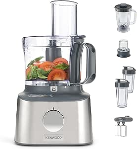 Kenwood Multi Pro Compact Mutfak Robotu FDM316SS – 800 Watt Dayanıklı Motor, 2,1 Lt Mutfak Robotu ve 3 Çelik Disk, 1,2 Lt Cam Smoothie Blender, Entegre Dijital Tartı, Cam Doğrayıcı, Narenciye Sıkacağı