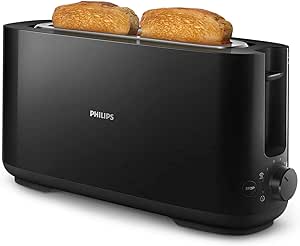 Philips Daily Collection Uzun Yuvalı Ekmek Kızartma Makinesi, Buz Çözme Modu, 8 Kızartma Ayarı, Uzun Yuvalı, Siyah, HD2590/90