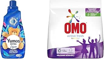 Yumoş Extra Lilyum 60 Yıkama Konsantre Çamaşır Yumuşatıcısı (1 x 1440 ml)(3) Omo Active Fresh Toz Çamaşır Deterjanı Renkliler 1.5 kg 10 Yıkama(1)