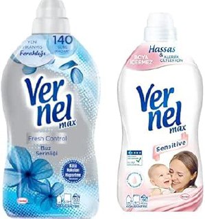 Vernel Max Konsantre Çamaşır Yumuşatıcısı 1320 ml (55 Yıkama) Buz Serinliği ve Vernel max Taze Sensitive Alerjik Ciltler için Boya İçermeyen 60 Yıkama Konsantre Çamaşır Yumuşatıcısı (1 x 1440 mL)