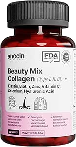 anocin BEAUTY MİX COLLAGEN TİP I,II,III +ELASTİN,BİOTİN,ZİNC, VİTAMİN C, SELENYUM, HYALURONİC ACİD, KOLAJEN